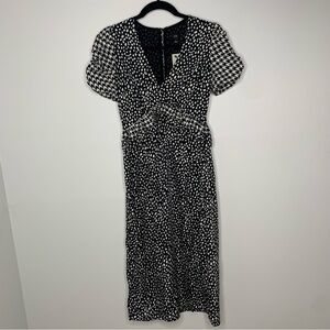River Island black white polka dot ruffle short sleeve midi dress